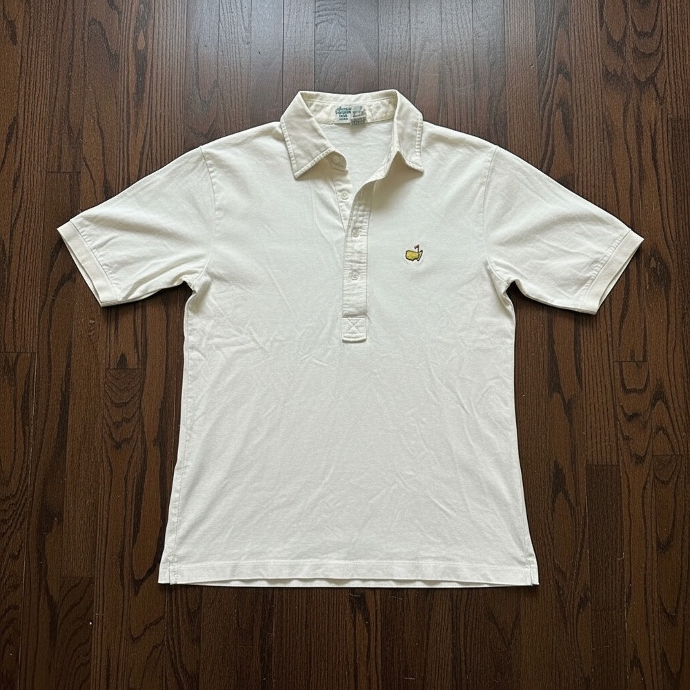 Vintage Augusta National Golf Shop Masters Polo Shirt Cream Lisle Cotton Mens M